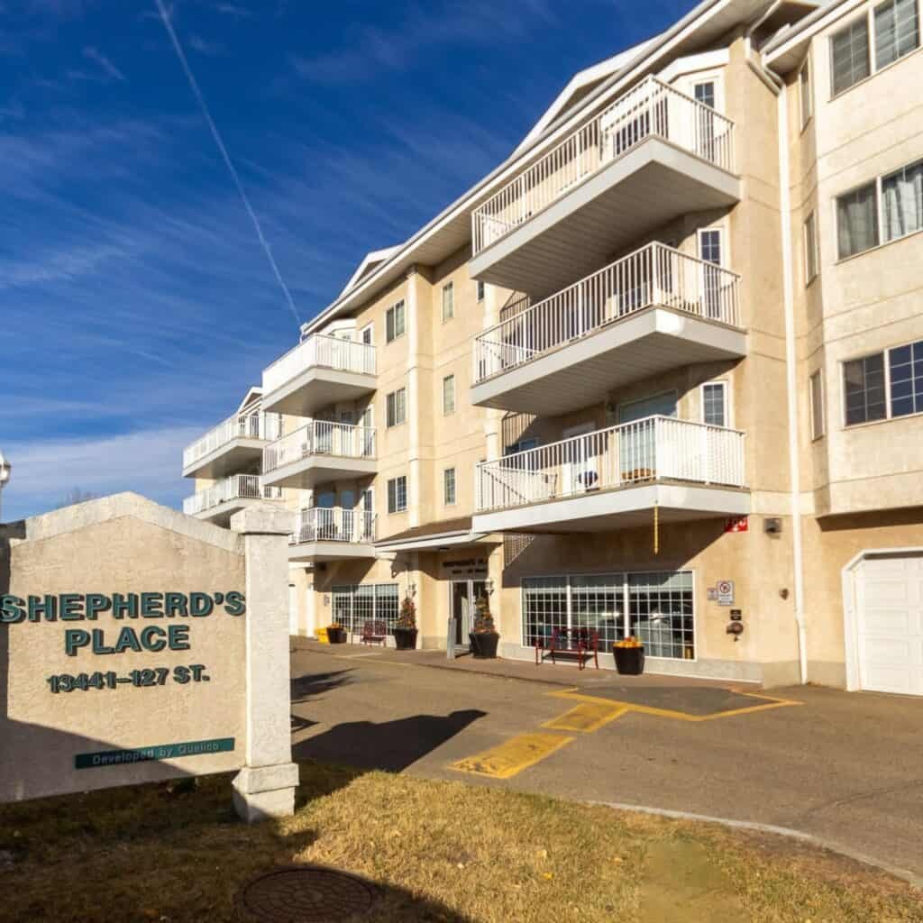 Shepherd's Place condominium building at 13441 127 Street NW in Edmonton